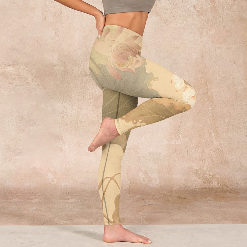 Buddha Stones Lotus Flowers Leaves Print Gym Leggings Women's Yoga Pants - image 15