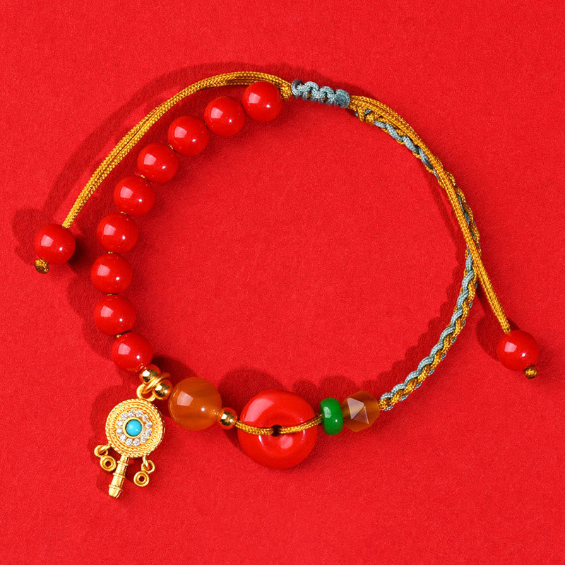 Buddha Stones Cinnabar String Peace Buckle Blessing Bracelet - image 2