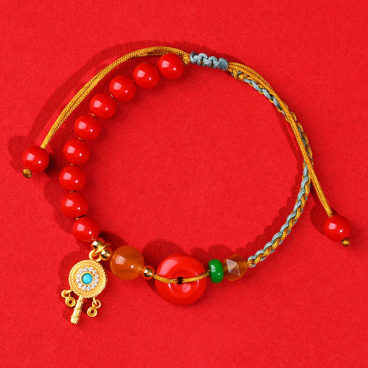 Buddha Stones Cinnabar String Peace Buckle Blessing Bracelet - image 2