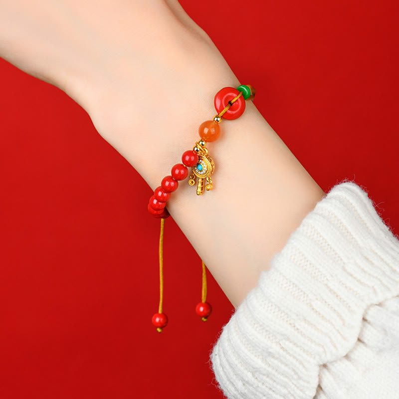 Buddha Stones Cinnabar String Peace Buckle Blessing Bracelet - image 3