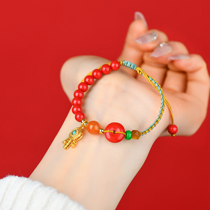 Buddha Stones Cinnabar String Peace Buckle Blessing Bracelet - image 4