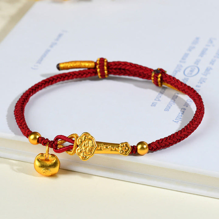 Buddha Stones Red String Fu Character Ingot Ruyi Stick Luck Braided Bracelet - Red String (Wrist Circumference: 13-21cm) - image 0