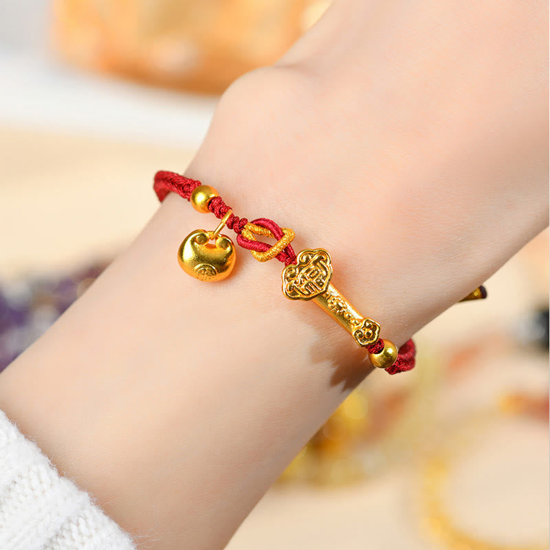 Buddha Stones Red String Fu Character Ingot Ruyi Stick Luck Braided Bracelet - image 4