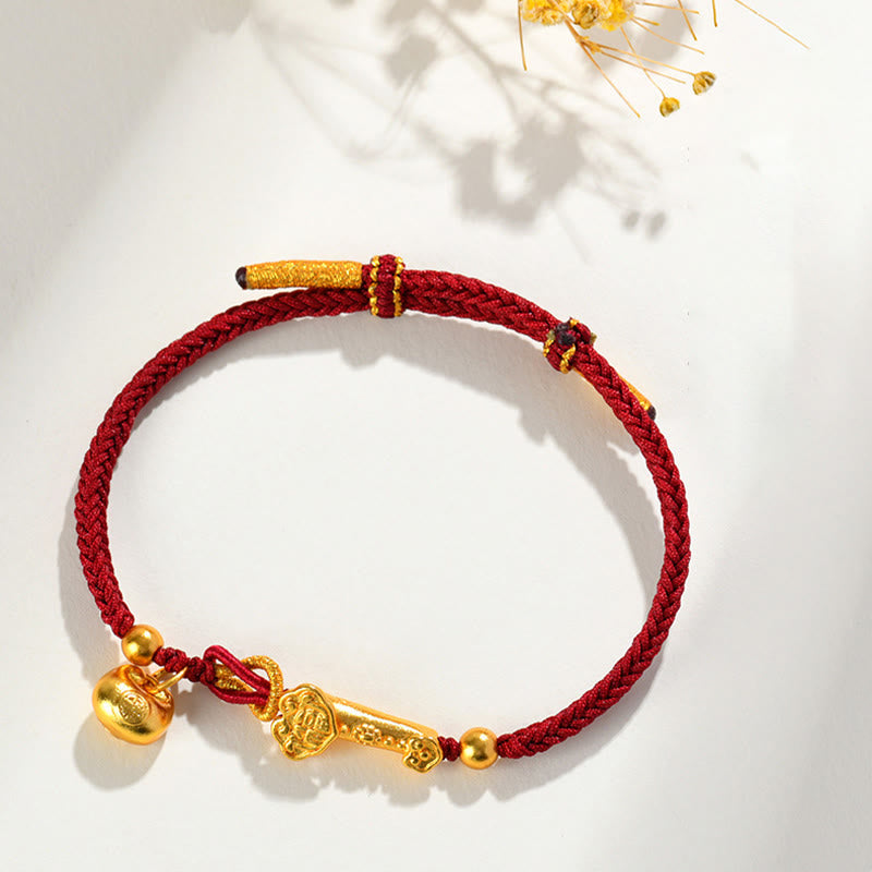 Buddha Stones Red String Fu Character Ingot Ruyi Stick Luck Braided Bracelet - image 1
