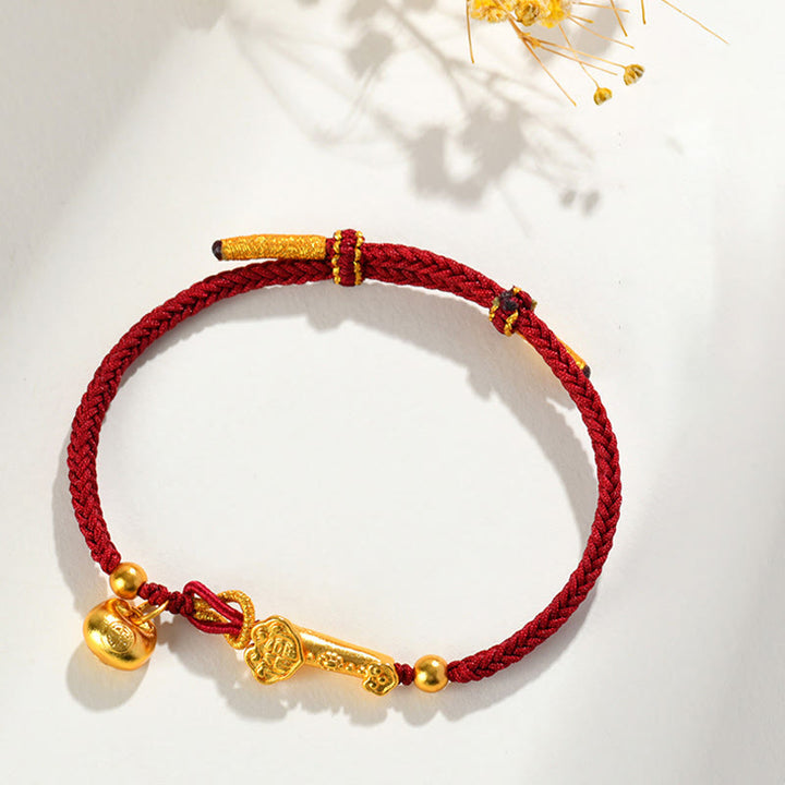 Buddha Stones Red String Fu Character Ingot Ruyi Stick Luck Braided Bracelet - image 1