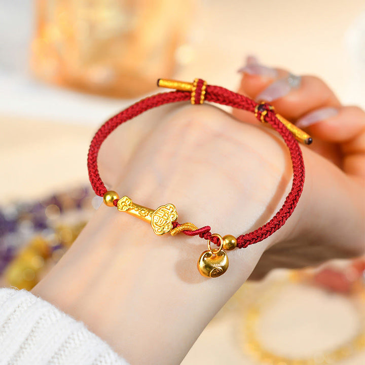 Buddha Stones Red String Fu Character Ingot Ruyi Stick Luck Braided Bracelet - image 3