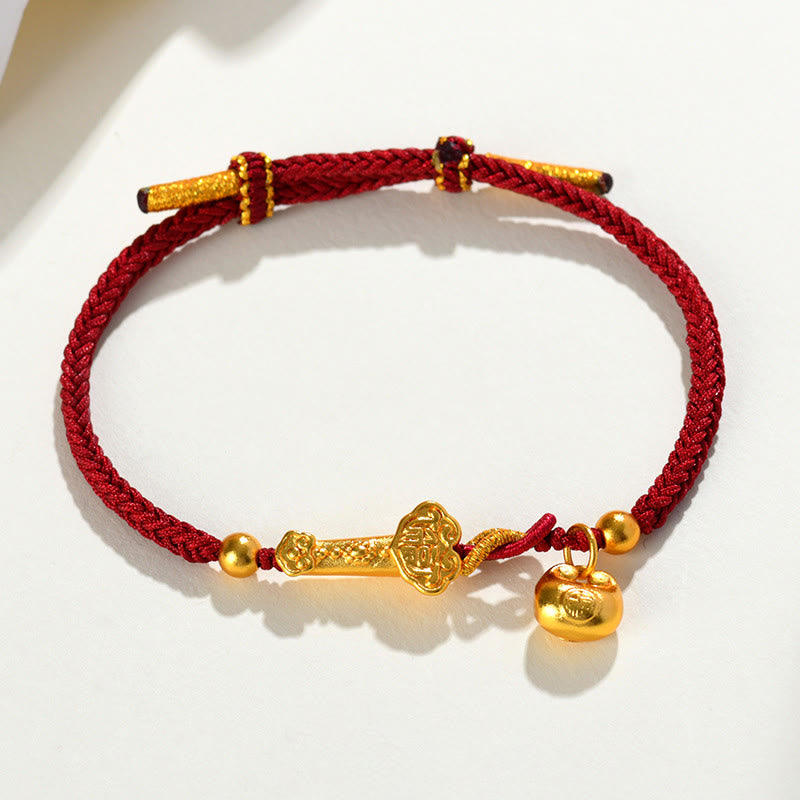 Buddha Stones Red String Fu Character Ingot Ruyi Stick Luck Braided Bracelet - image 2
