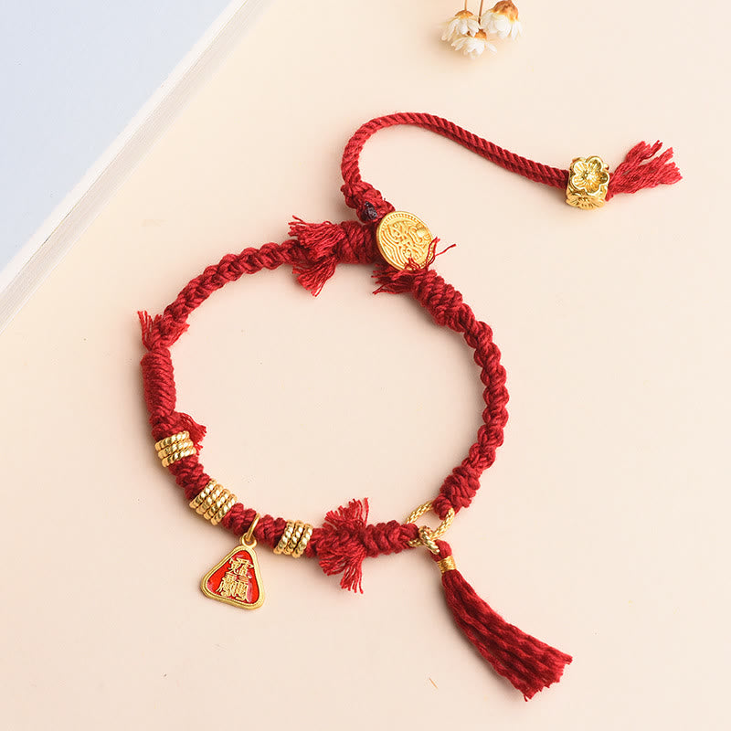 Buddha Stones Tibetan String Zakiram Goddess Of Wealth Flower Tassel Protection Bracelet - image 1