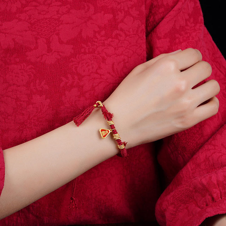 Buddha Stones Tibetan String Zakiram Goddess Of Wealth Flower Tassel Protection Bracelet - image 3