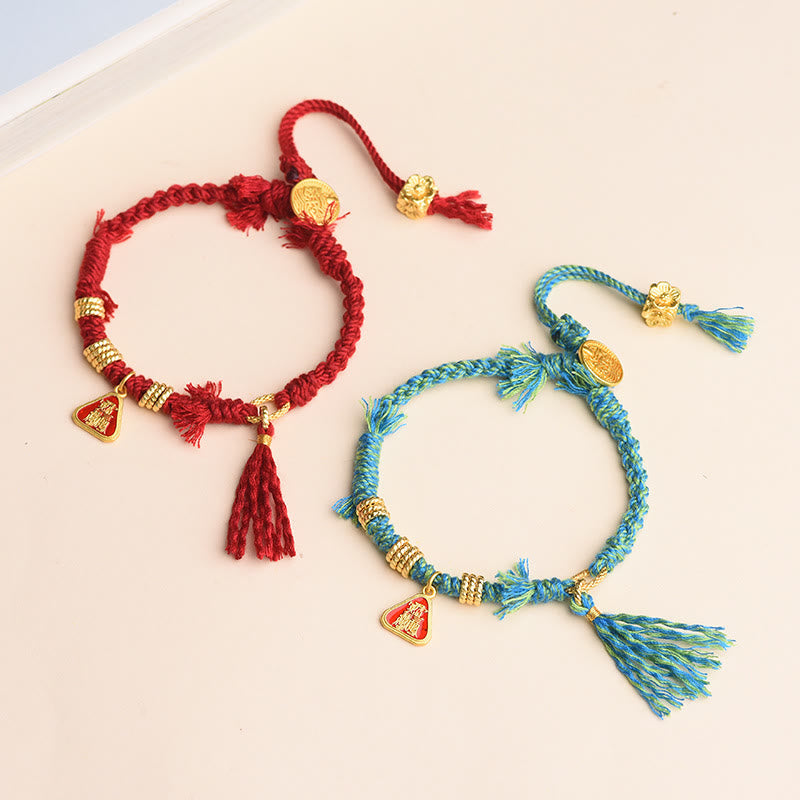 Buddha Stones Tibetan String Zakiram Goddess Of Wealth Flower Tassel Protection Bracelet - image 12
