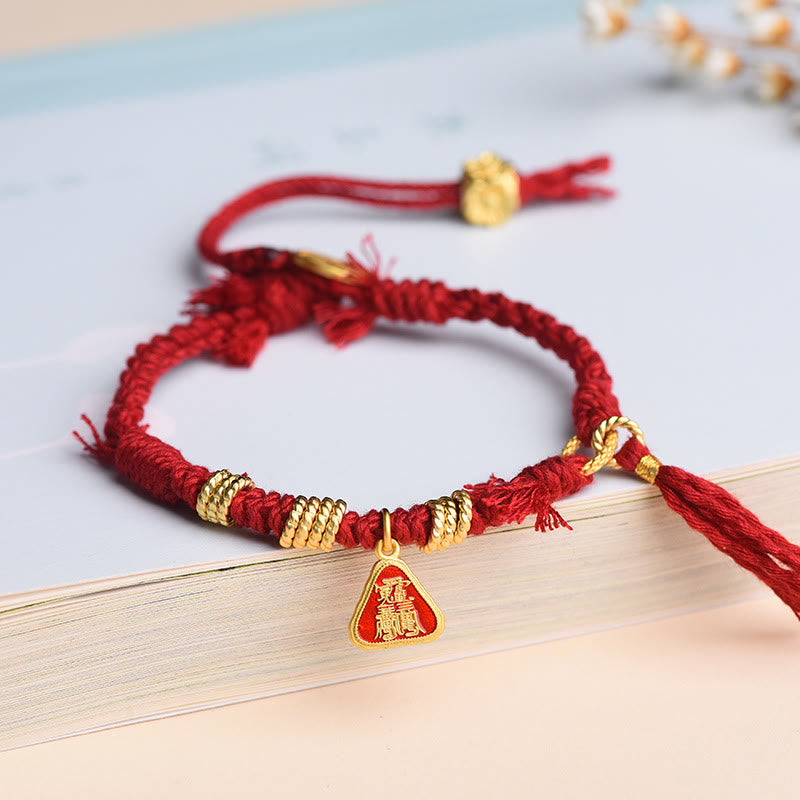 Buddha Stones Tibetan String Zakiram Goddess Of Wealth Flower Tassel Protection Bracelet - Dark Red String (Wrist Circumference: 13-16cm) - image 0