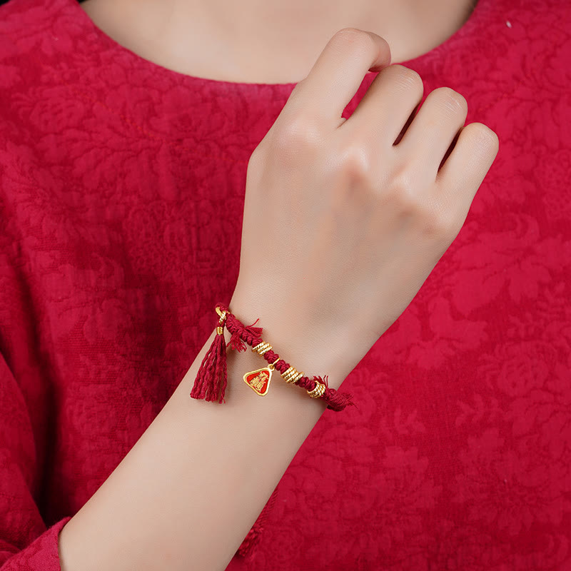 Buddha Stones Tibetan String Zakiram Goddess Of Wealth Flower Tassel Protection Bracelet - image 4