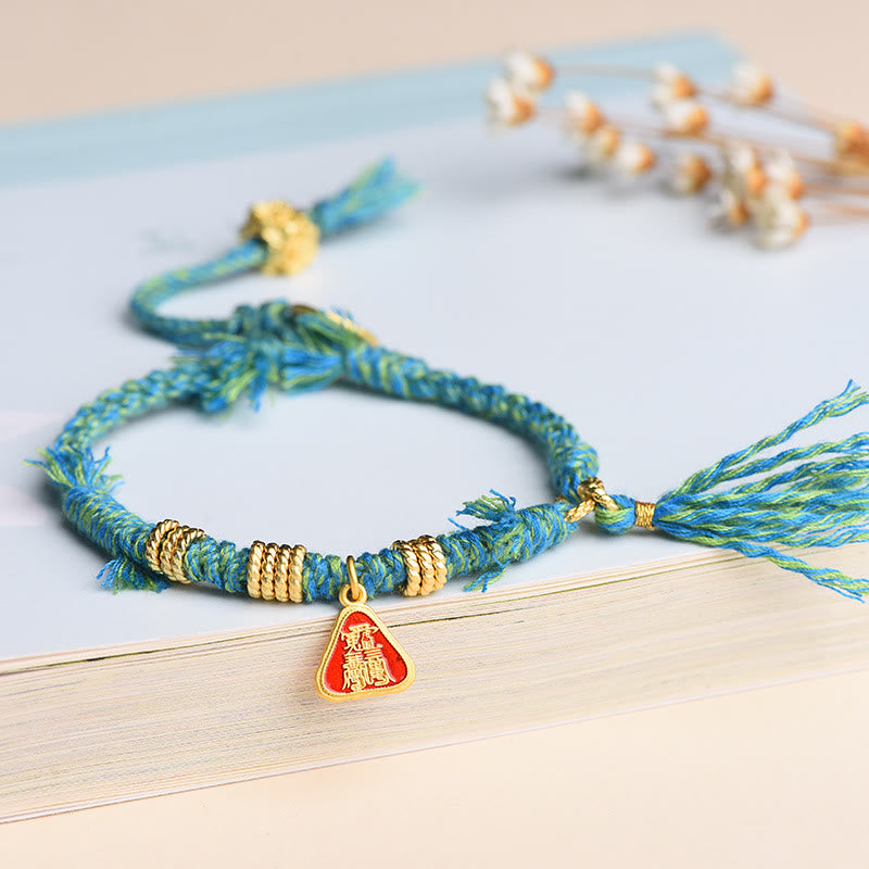 Buddha Stones Tibetan String Zakiram Goddess Of Wealth Flower Tassel Protection Bracelet - Turquoise String (Wrist Circumference: 13-16cm) - image 9
