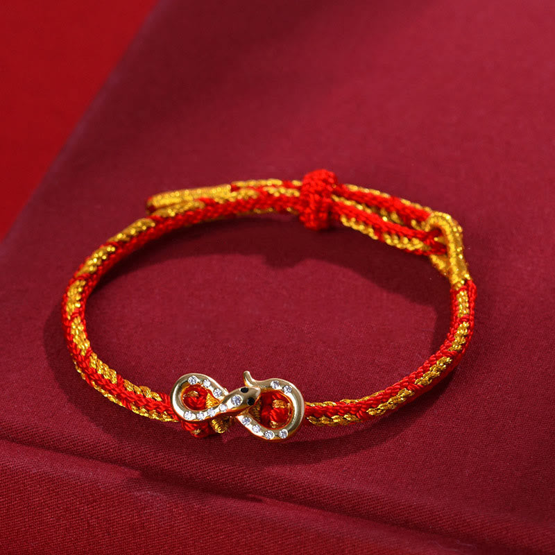 Buddha Stones Red String Mobius Strip Year Of The Snake Luck Braided Bracelet - Red String (Wrist Circumference: 14-16cm) - image 0