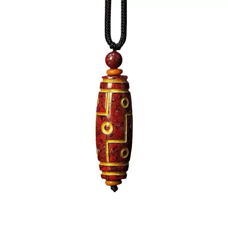 Buddha Stones Cinnabar Nine-eye Dzi Bead Blessing Necklace Pendant - image 1