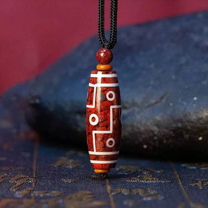 Buddha Stones Cinnabar Nine-eye Dzi Bead Blessing Necklace Pendant - Dzi Bead Silver Stamping-Lanyard Given Randomly - image 2