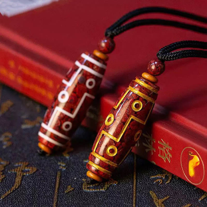 Buddha Stones Cinnabar Nine-eye Dzi Bead Blessing Necklace Pendant - image 4