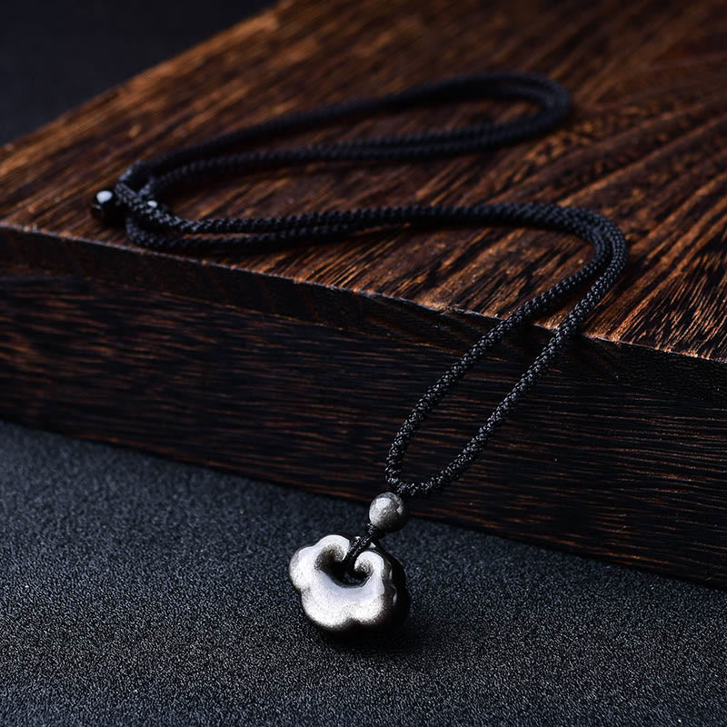 Buddha Stones Natural Silver Sheen Obsidian Auspicious Clouds Protection Soothing Necklace Pendant - image 6