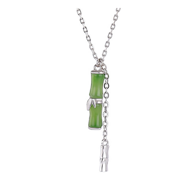 Buddha Stones Hetian Jade 925 Sterling Silver Bamboo Abundance Necklace Pendant - image 8