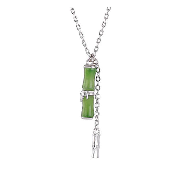 Buddha Stones Hetian Jade 925 Sterling Silver Bamboo Abundance Necklace Pendant - image 8
