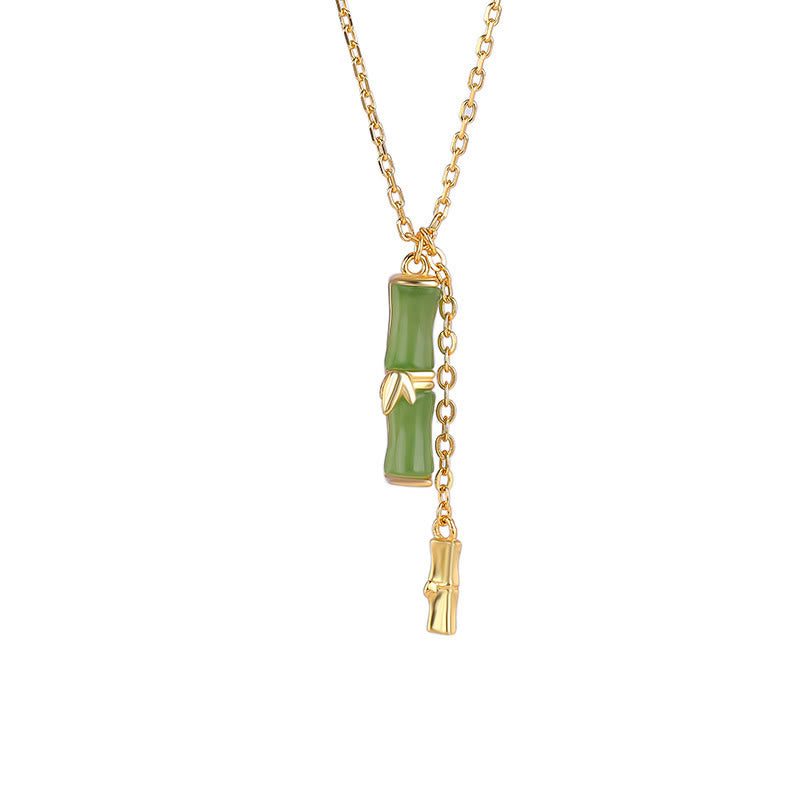 Buddha Stones Hetian Jade 925 Sterling Silver Bamboo Abundance Necklace Pendant - image 2
