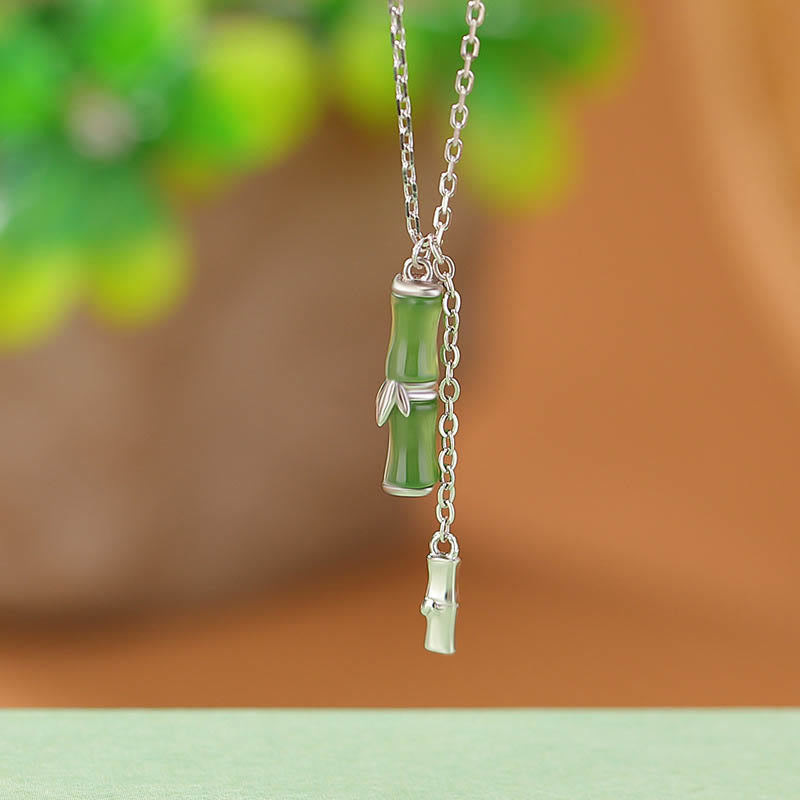 Buddha Stones Hetian Jade 925 Sterling Silver Bamboo Abundance Necklace Pendant - Hetian Jade 925 Sterling Silver - image 7