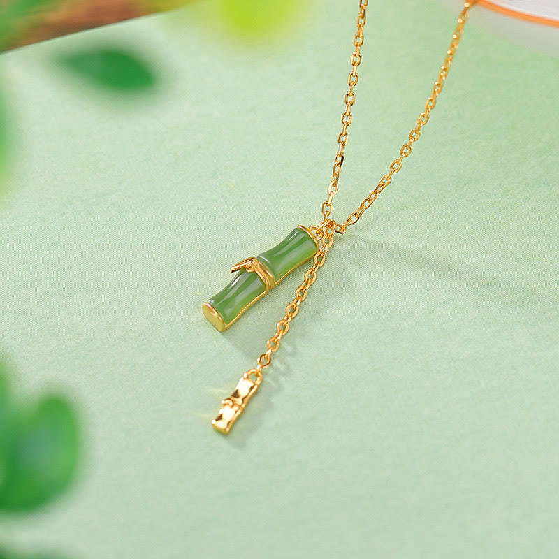 Buddha Stones Hetian Jade 925 Sterling Silver Bamboo Abundance Necklace Pendant - image 3
