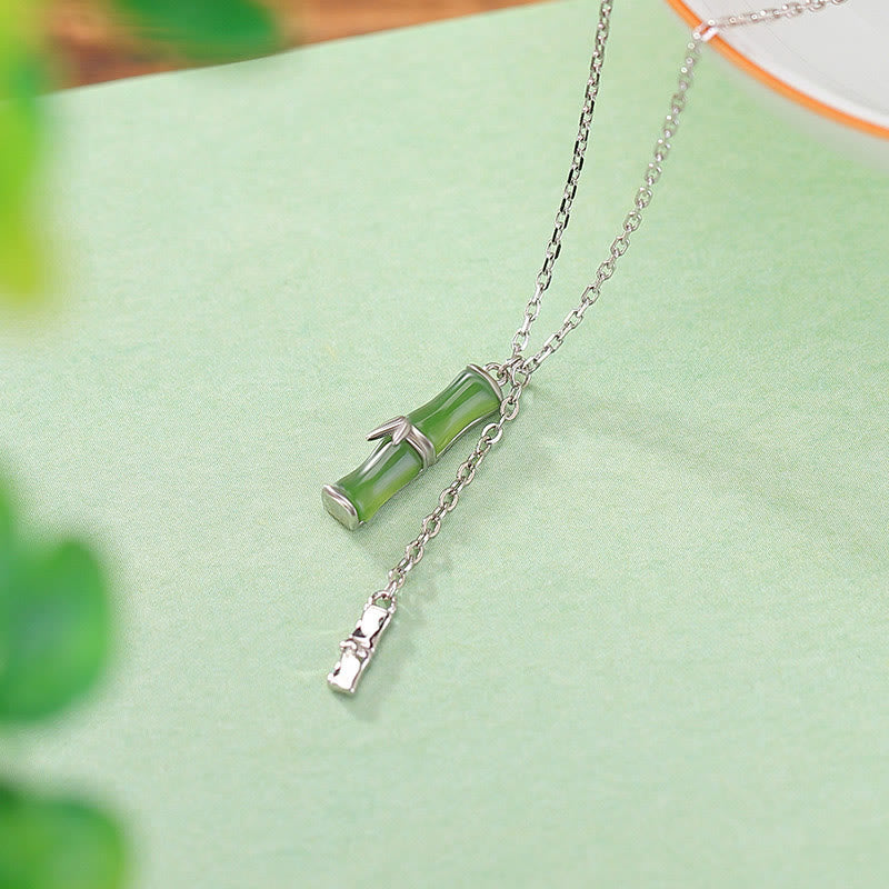 Buddha Stones Hetian Jade 925 Sterling Silver Bamboo Abundance Necklace Pendant - image 9