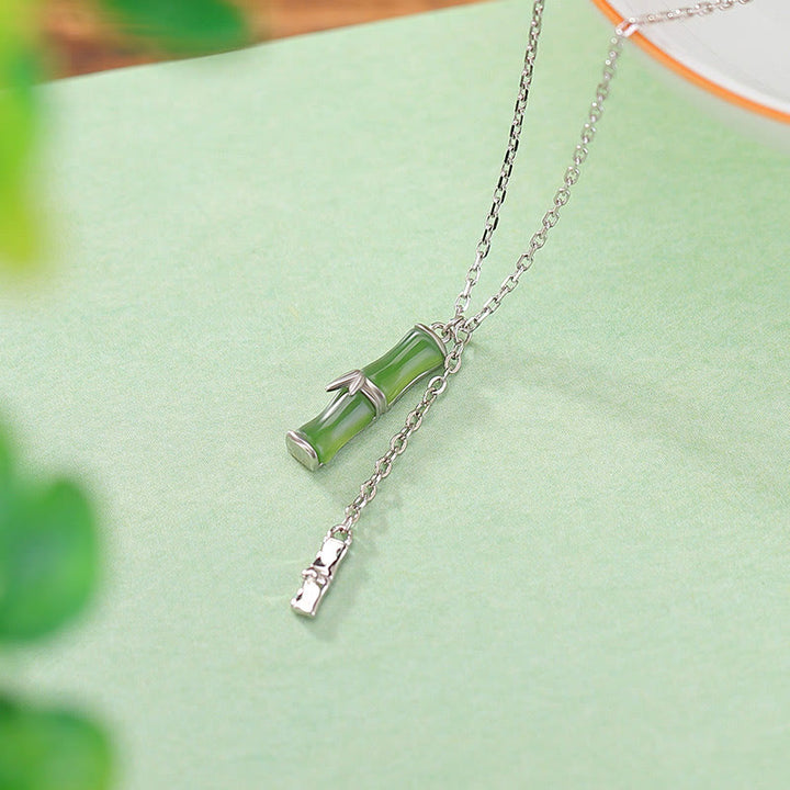 Buddha Stones Hetian Jade 925 Sterling Silver Bamboo Abundance Necklace Pendant - image 9
