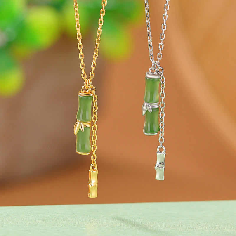 Buddha Stones Hetian Jade 925 Sterling Silver Bamboo Abundance Necklace Pendant - image 0