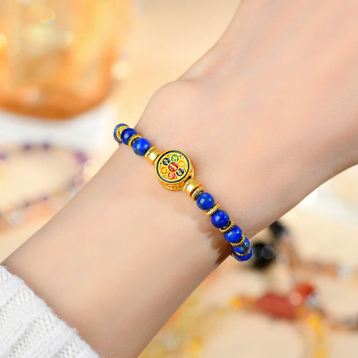 Buddha Stones Natural Lazurite Lapis Lazuli Om Mani Padme Hum Bead Balance Bracelet - image 3