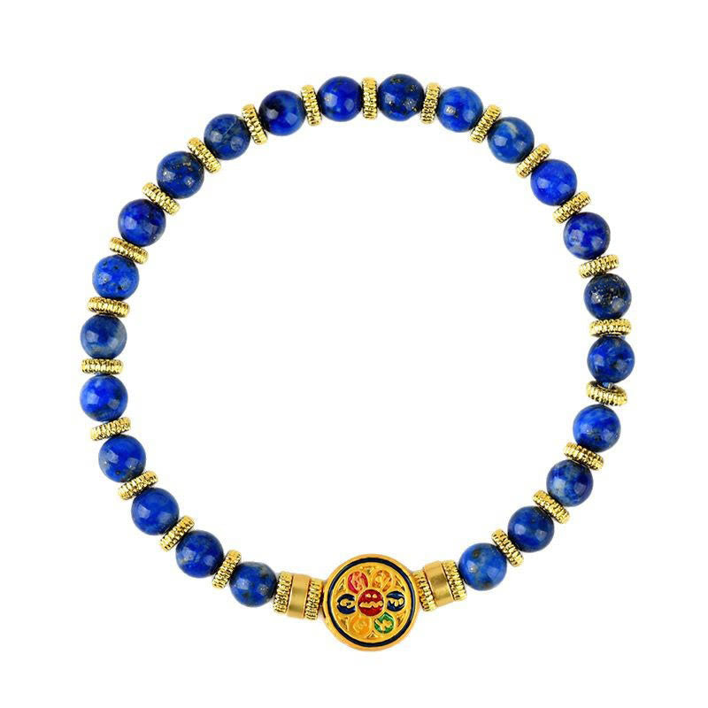 Buddha Stones Natural Lazurite Om Mani Padme Hum Bead Balance Bracelet - image 8