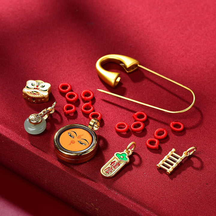 Buddha Stones Tibetan Dancing Lion Jade Peace Buckle Fu Character Safe And Well Copper Luck Brooch - image 4