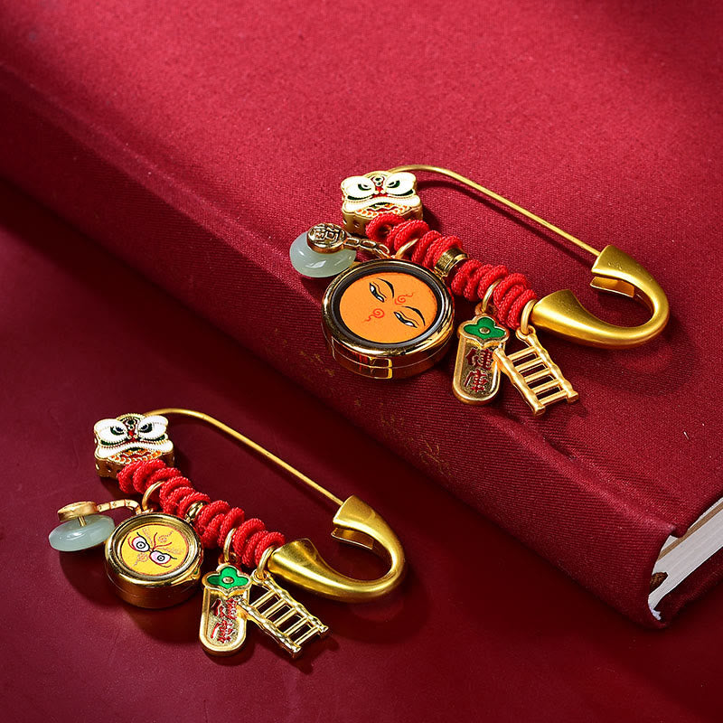 Buddha Stones Tibetan Dancing Lion Jade Peace Buckle Fu Character Safe And Well Copper Luck Brooch - image 1
