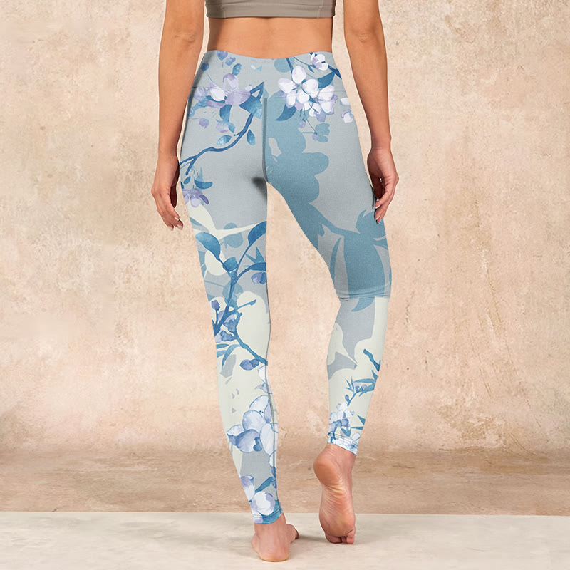 Buddha Stones White Blue Flowers Print Gym Leggings Women's Yoga Pants - image 14