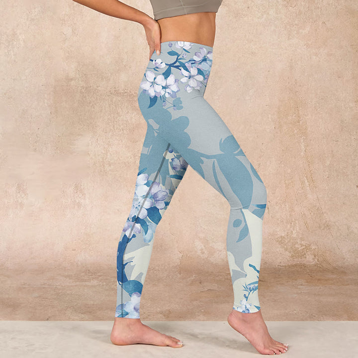Buddha Stones White Blue Flowers Print Gym Leggings Women's Yoga Pants - image 16