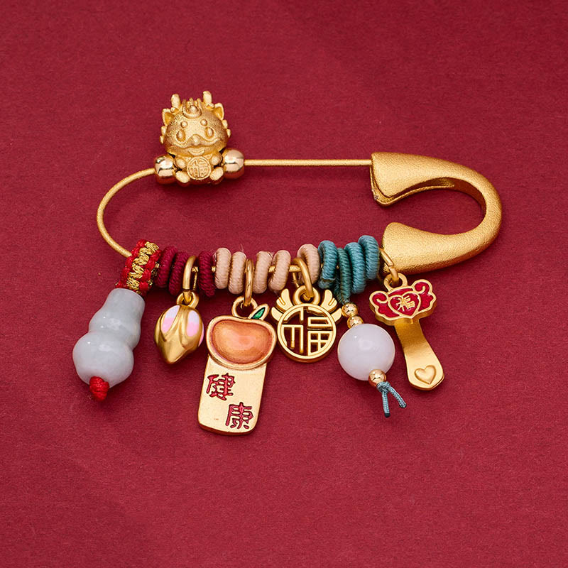 Buddha Stones Dragon Fu Character Attract Fortune Brass Protection Brooch - Dragon Fu Character - image 1