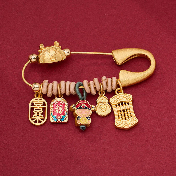 Buddha Stones Dragon Fu Character Attract Fortune Brass Protection Brooch - Dumpling Dragon - image 2