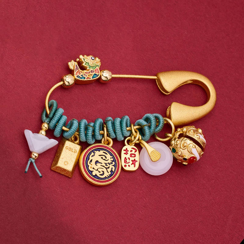 Buddha Stones Dragon Fu Character Attract Fortune Brass Protection Brooch - Dragon Boat - image 3