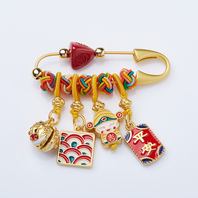 Buddha Stones Cinnabar Zongzi Fu Character Caishen God of Wealth Safe And Well Copper Blessing Brooch - image 1