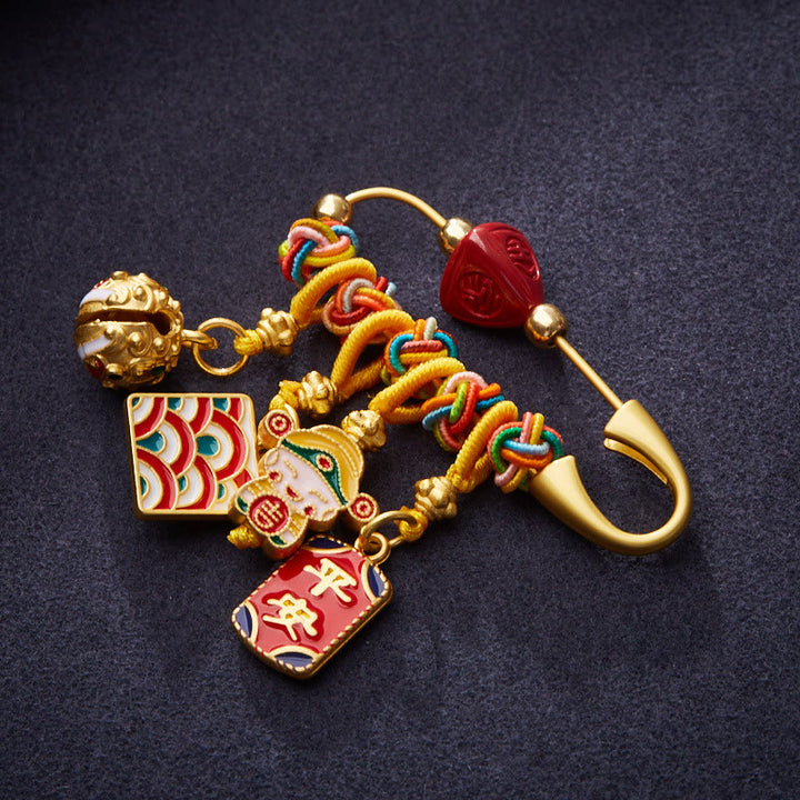 Buddha Stones Cinnabar Zongzi Fu Character Caishen God of Wealth Safe And Well Copper Blessing Brooch - image 4