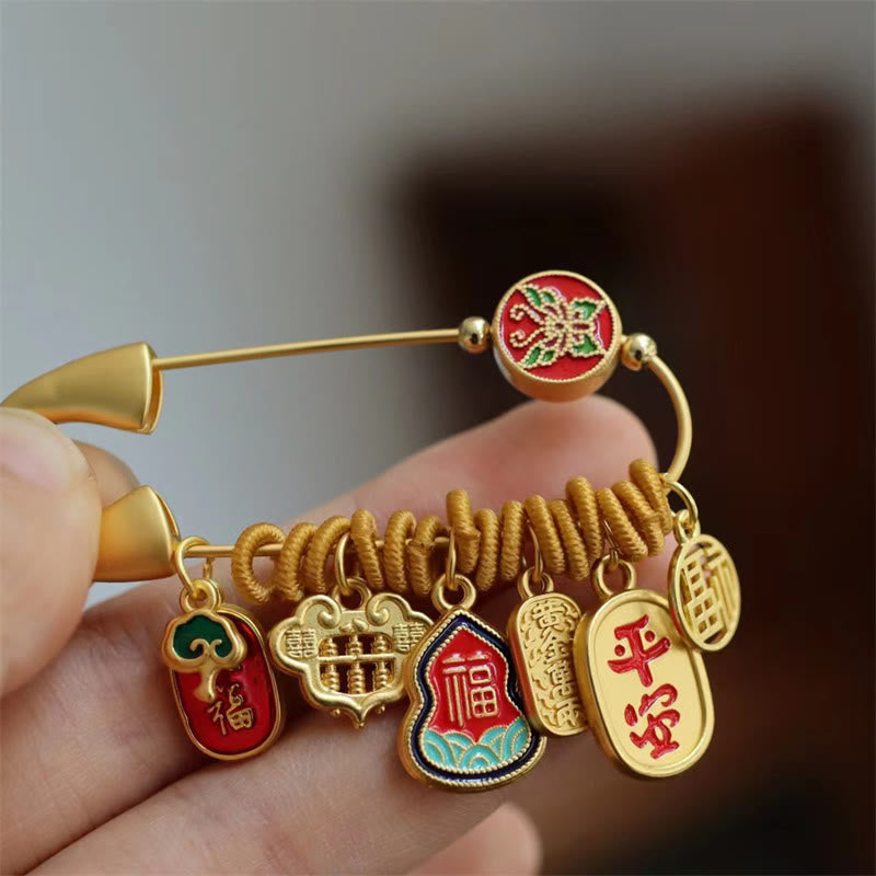 Buddha Stones Fu Character Butterfly Safe And Well Brass Fortune Brooch - image 1