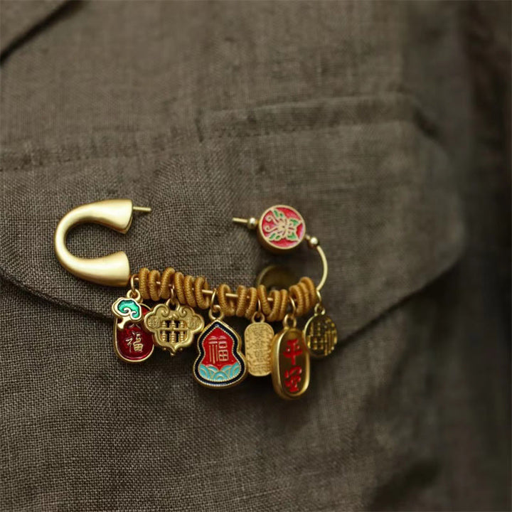 Buddha Stones Fu Character Butterfly Safe And Well Brass Fortune Brooch - image 4