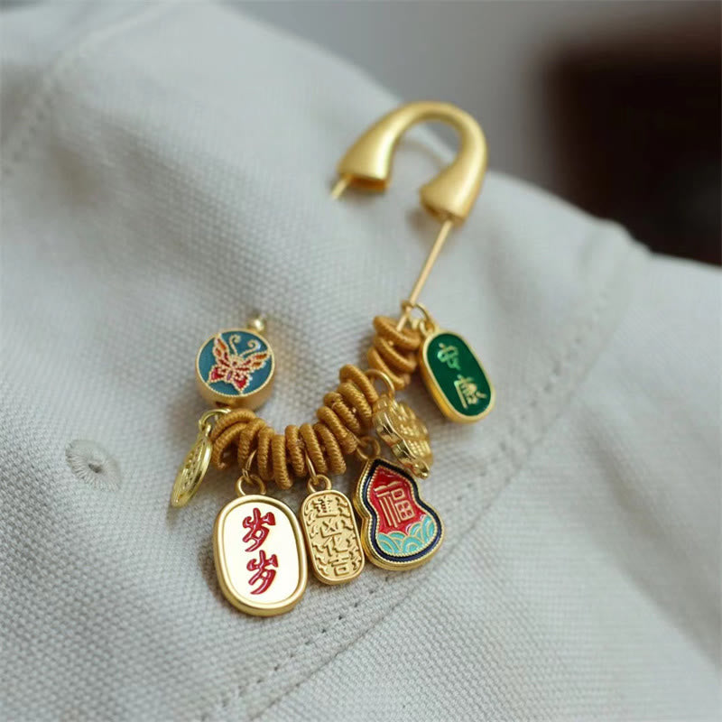 Buddha Stones Fu Character Butterfly Safe And Well Brass Fortune Brooch - image 3