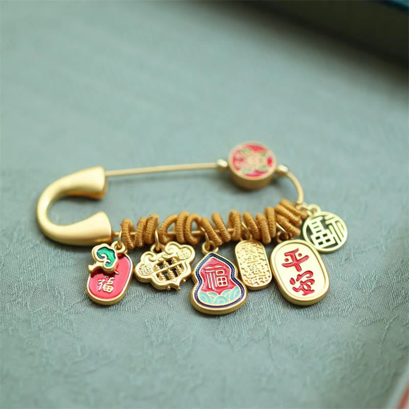 Buddha Stones Fu Character Butterfly Safe And Well Brass Fortune Brooch - Fu Character 20*58mm - image 0
