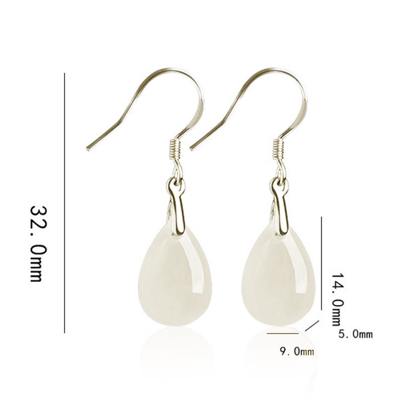 Buddha Stones 925 Sterling Silver Jade Water Drop Pattern Luck Prosperity Dangle Earrings - image 9