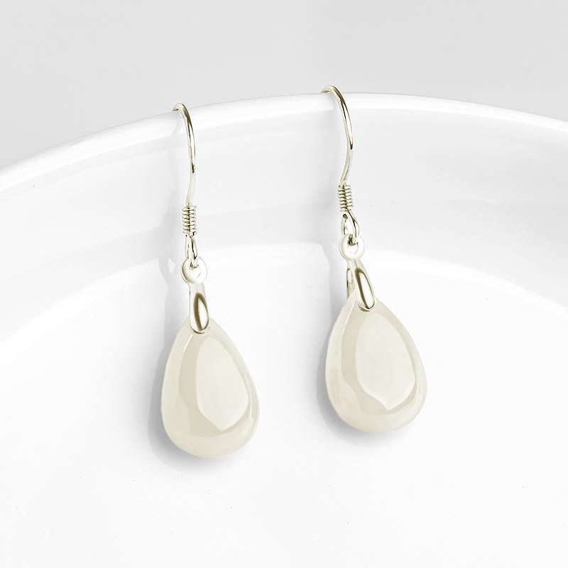 Buddha Stones 925 Sterling Silver Jade Water Drop Pattern Luck Prosperity Dangle Earrings - image 3