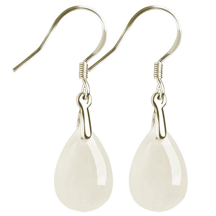 Buddha Stones 925 Sterling Silver Jade Water Drop Pattern Luck Prosperity Dangle Earrings - image 8