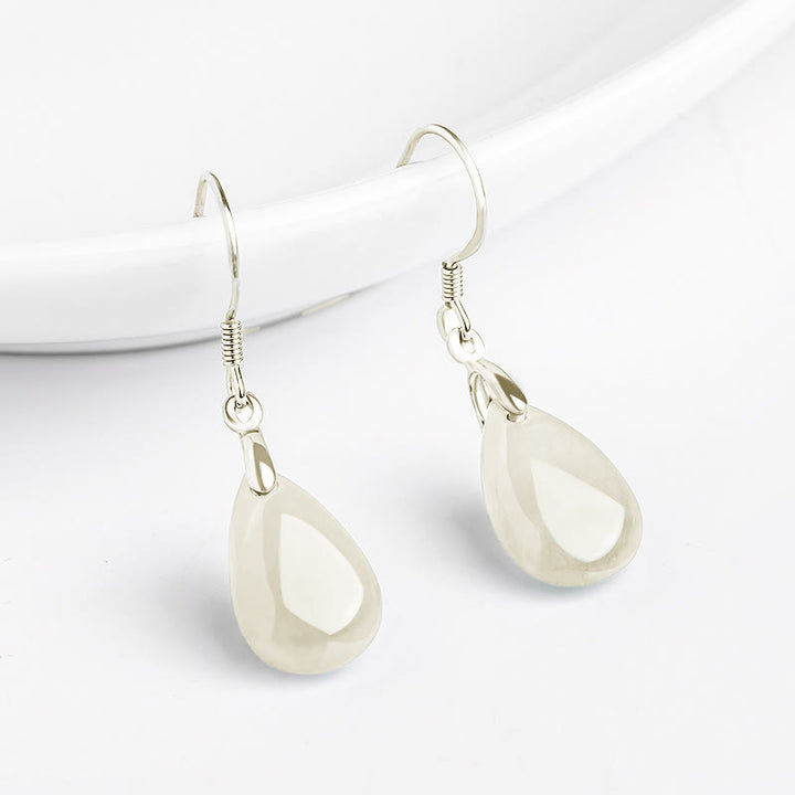 Buddha Stones 925 Sterling Silver Jade Water Drop Pattern Luck Prosperity Dangle Earrings - image 1