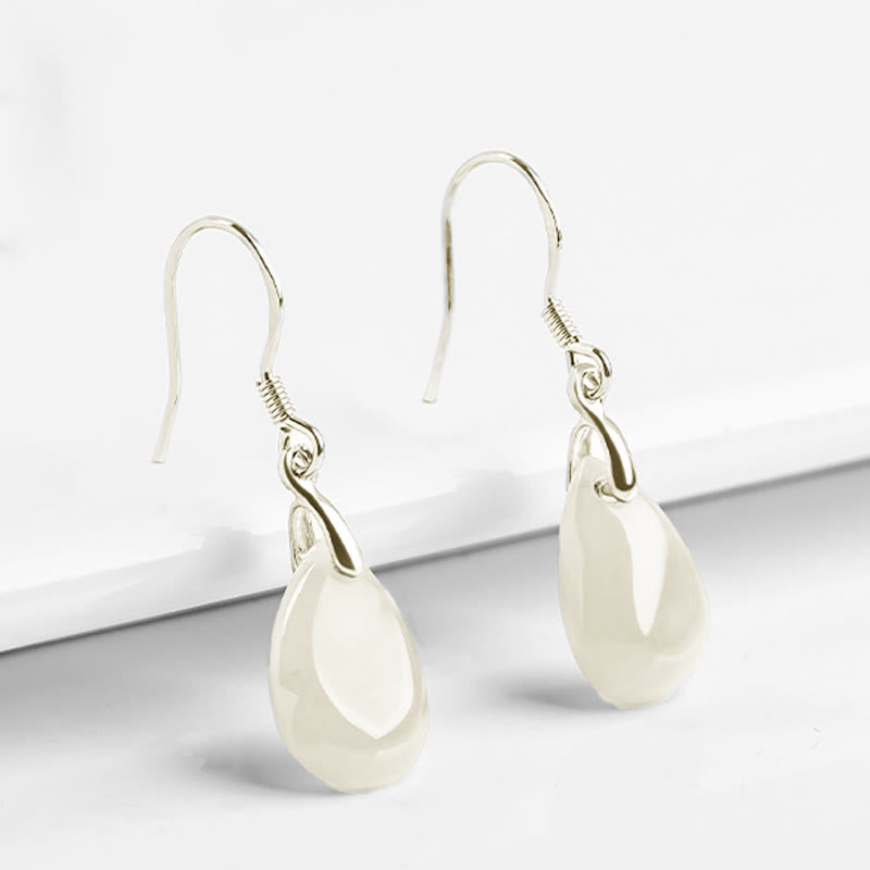 Buddha Stones 925 Sterling Silver Jade Water Drop Pattern Luck Prosperity Dangle Earrings - image 5